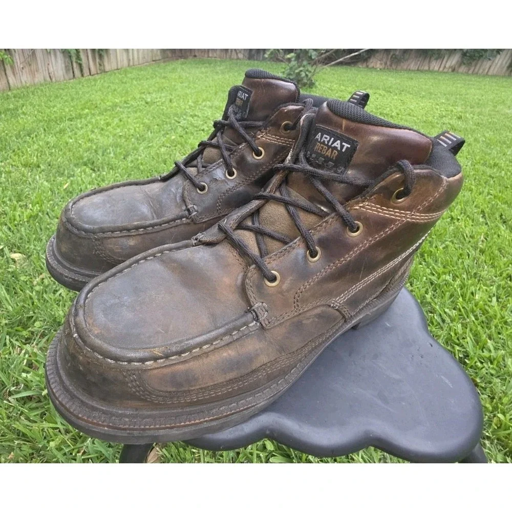 Ariat Rebar Wedge Brown Leather Composite Toe Work Boots Mens Moc Toe Laced